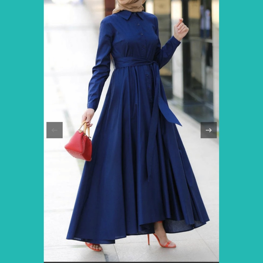 Blue Dress, Full sleeves, Collared Neck